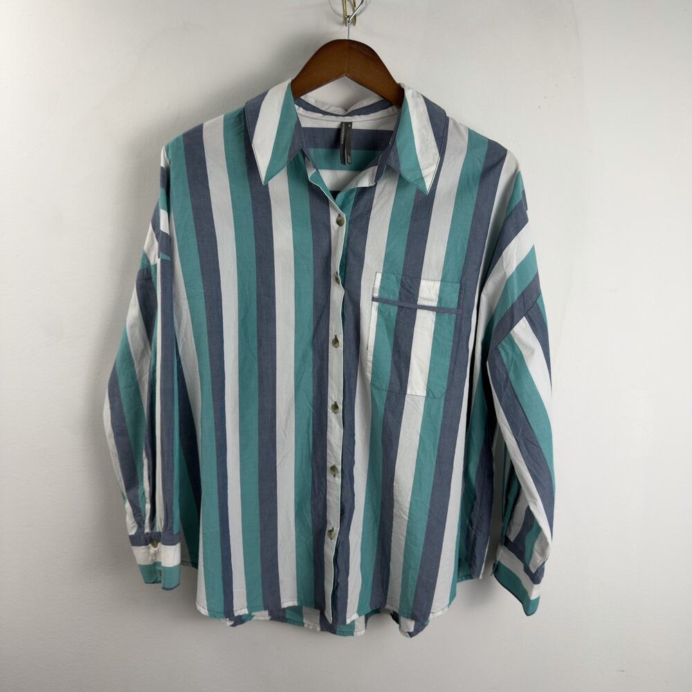 Anthropologie Oversized Pajama Sleep Striped PJ Blue Shirt XXS